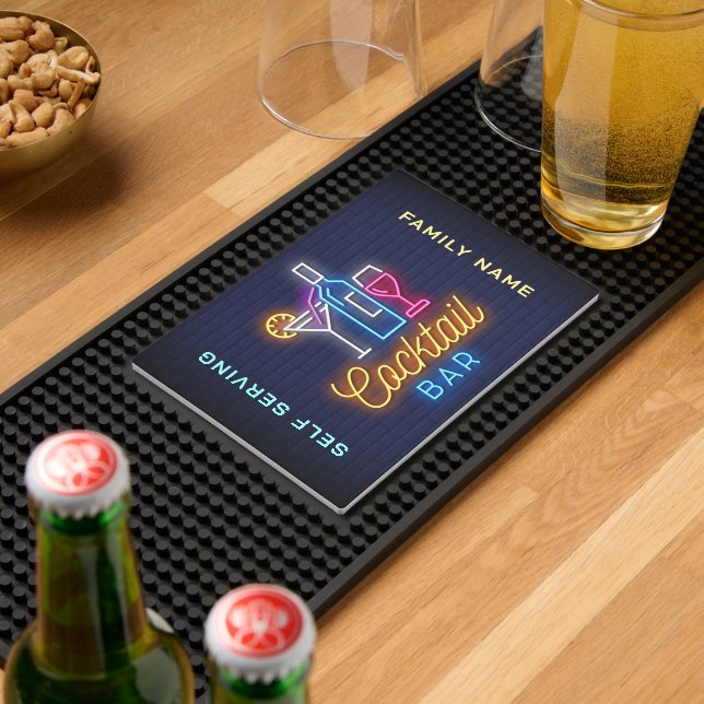 Personalized Neon Typography Cocktail Bar Bar Mat (Insitu (Bar 2))