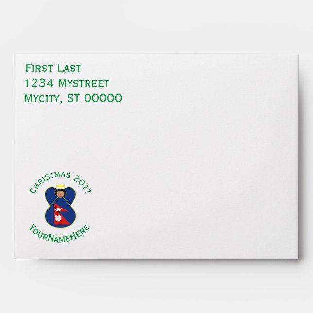 Personalized Nepali Angel Christmas Flag Envelope (Front)