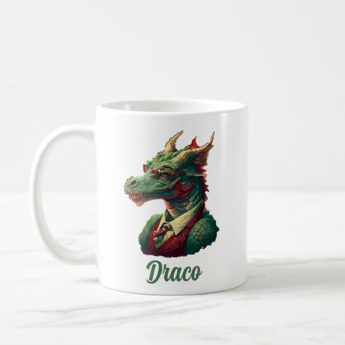 Personalized Nerd Green Dragon Wearing a Red Vest Coffee Mug