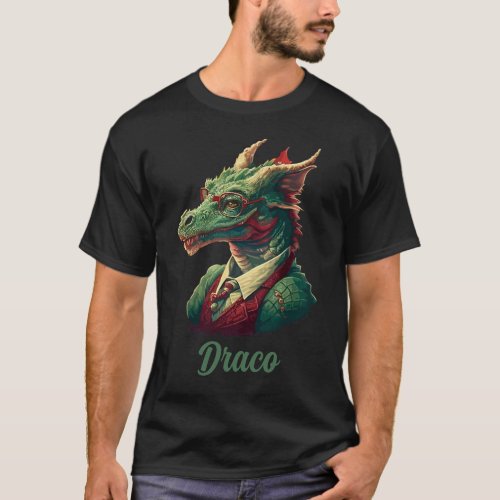 Personalized Nerd Green Dragon Wearing a Red Vest T_Shirt