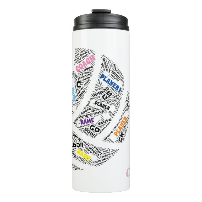 Personalized Netball Team/ Coach thermal mug (Front)