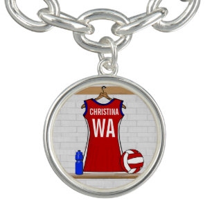 Personalized netball uniform charm bracelet