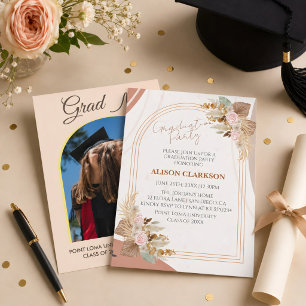 Personalized Neutral Boho Photo Graduation Party Invitation