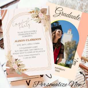 Personalized Neutral Boho Photo Graduation Party Invitation