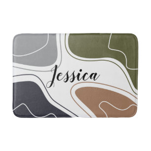 Personalized Neutral Colors Geometric Shapes Bath Mat