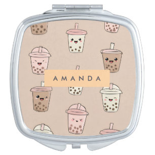 Personalized Neutral Cute Milky Bubble Tea Compact Mirror
