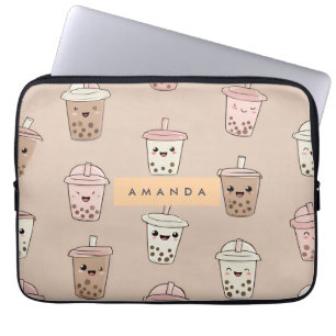 Personalized Neutral Cute Milky Bubble Tea Laptop Sleeve