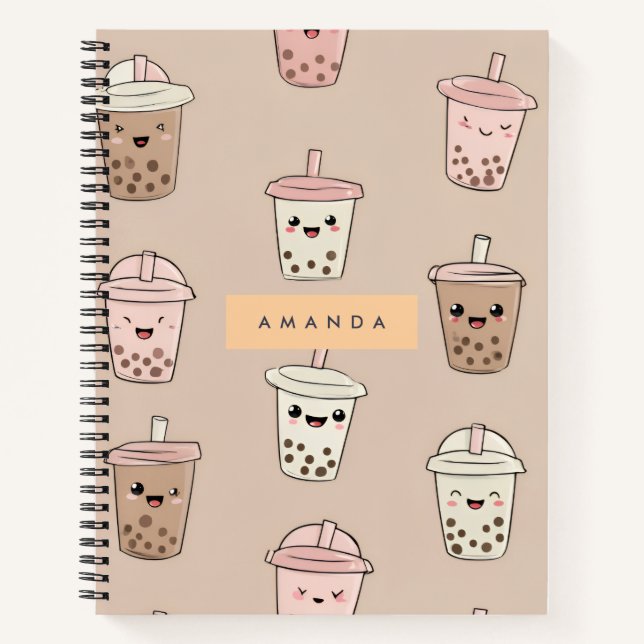 Personalized Neutral Cute Milky Bubble Tea Notebook (Front)