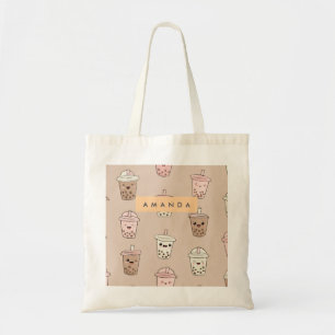 Personalized Neutral Cute Milky Bubble Tea Tote Bag