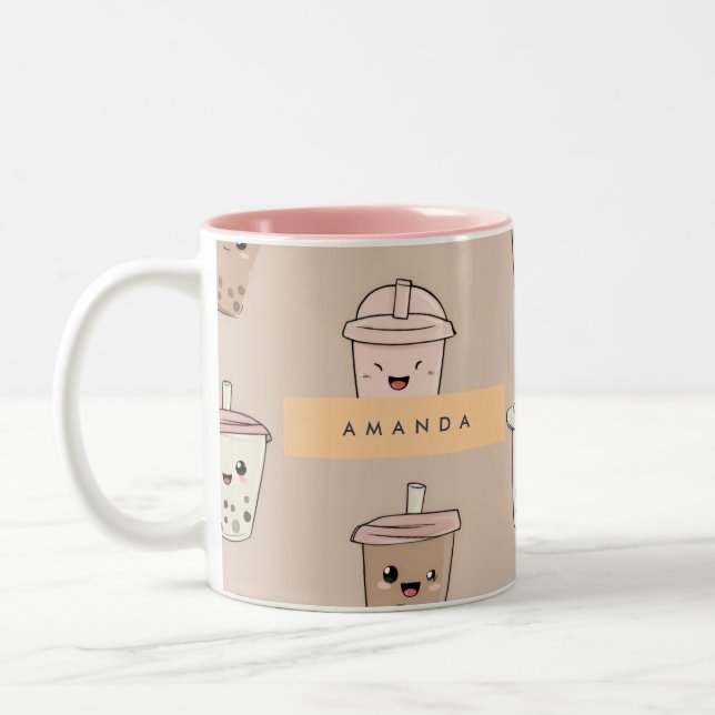 Personalized Neutral Cute Milky Bubble Tea Two-Tone Coffee Mug (Left)