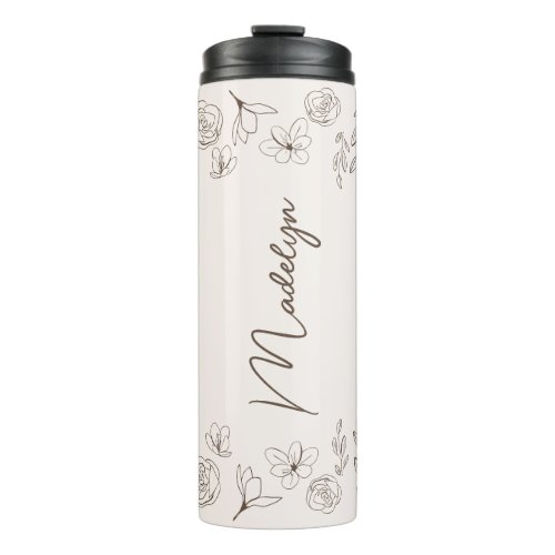 Personalized Neutral earth tone Floral design Thermal Tumbler