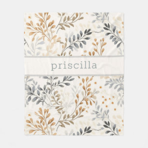 Personalized Neutral Fall Foliage Fleece Blanket