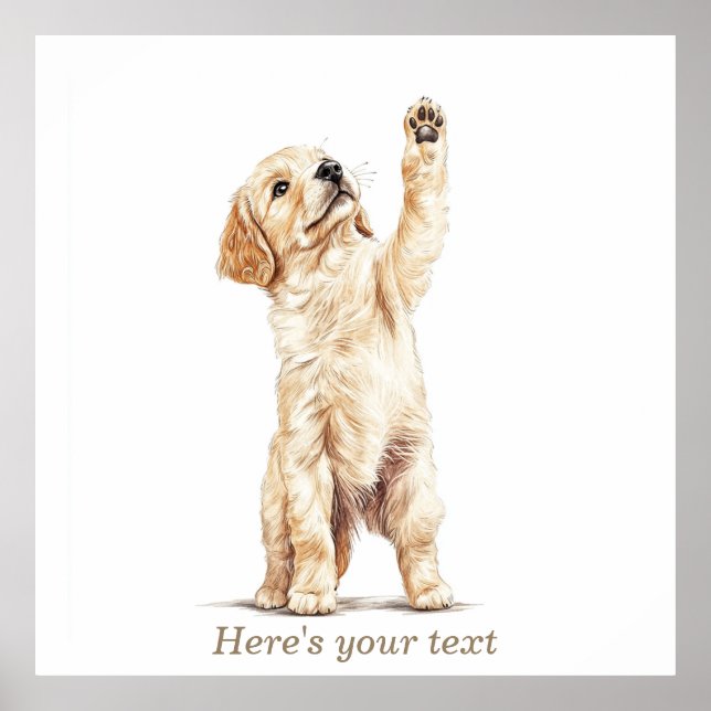 Personalized neutral golden retriever nursery art poster (Front)