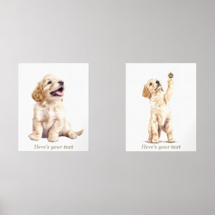 Personalized neutral golden retriever nursery art wall art sets