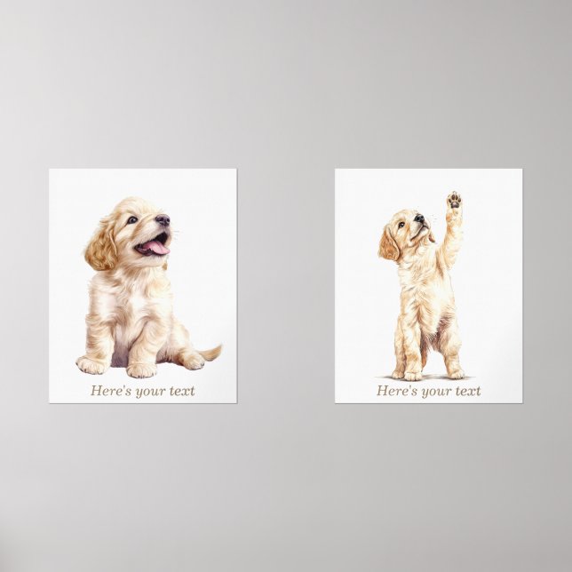 Personalized neutral golden retriever nursery art wall art sets (Front)