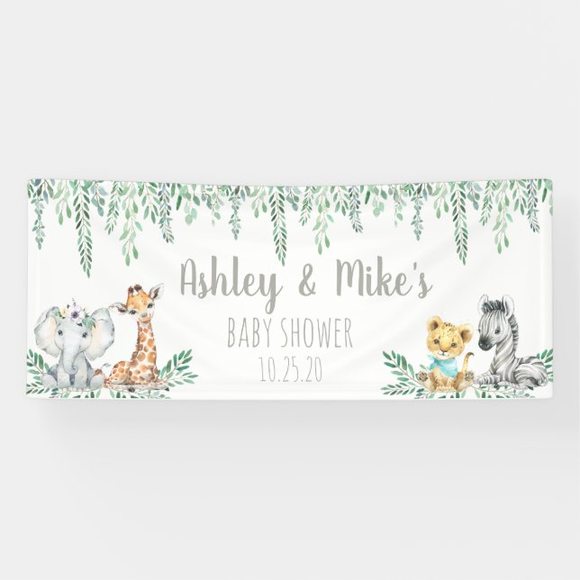 Personalized Neutral Jungle Baby Shower Banner (Horizontal)