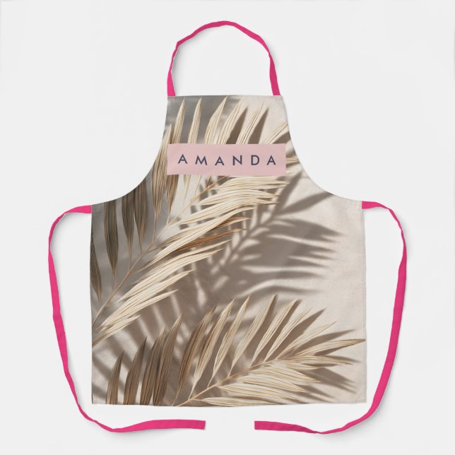Personalized Neutral Palm Shadows Tropical Apron (Front)