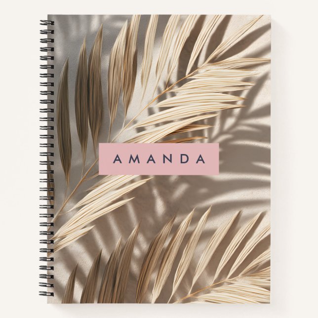 Personalized Neutral Palm Shadows Tropical Notebook (Front)