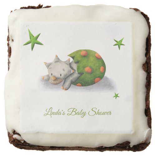Personalized Neutral Triceratops Dinosaur Party Brownie