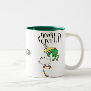 Personalized Never Give Up Pelican and Frog Two-Tone Coffee Mug