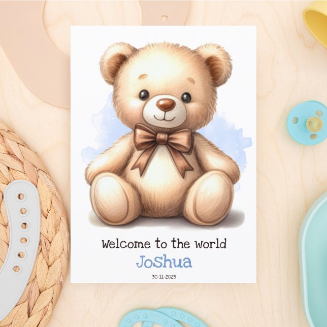 Personalized New Baby Blue Teddy Bear Card  (Creator Uploaded)