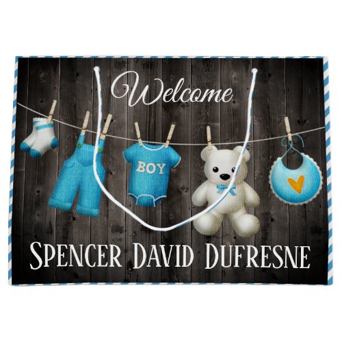 Personalized New Baby Boy Large Gift Bag