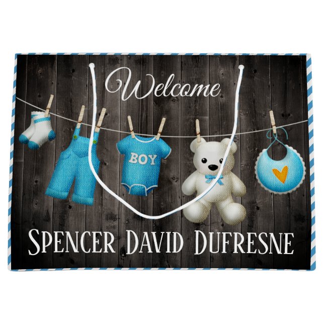 Personalized New Baby Boy Large Gift Bag (Front)