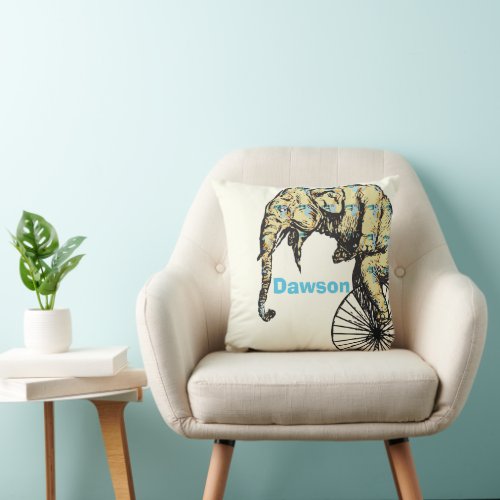 Personalized New Baby Boys Room Circus Elephant Throw Pillow