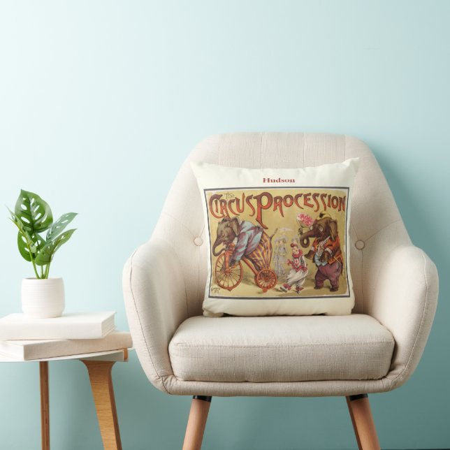 Personalized New Baby Boy's Room Circus Elephant Throw Pillow (Chair)