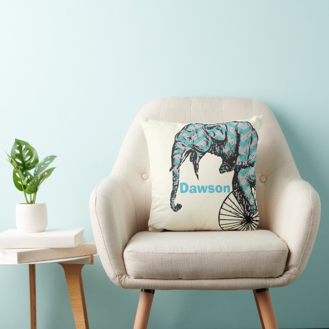 Personalized New Baby Boy's Room Circus Elephant Throw Pillow (Chair)