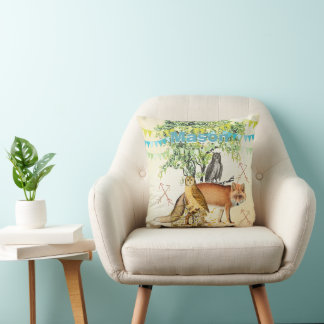 Personalized New Baby Boy's Room Cute Fox and Owl Throw Pillow