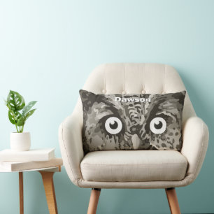 Personalized New Baby Boy's Room Cute Owl Lumbar Pillow