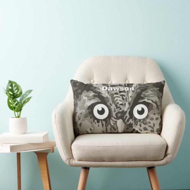 Personalized New Baby Boy's Room Cute Owl Lumbar Pillow (Chair)