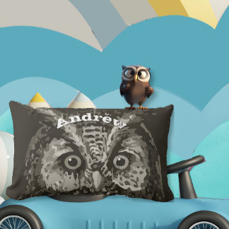 Personalized New Baby Boy's Room Cute Owl Lumbar Pillow