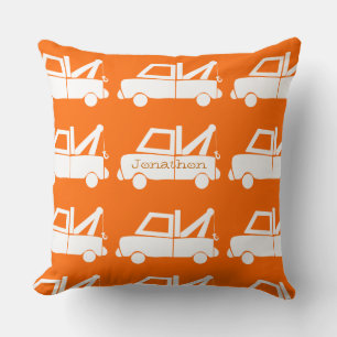 Personalized New Baby Boy's Room Orange Dump Truck Throw Pillow