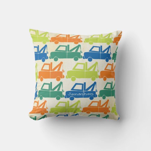 Personalized New Baby Boys Room Orange Dump Truck Throw Pillow