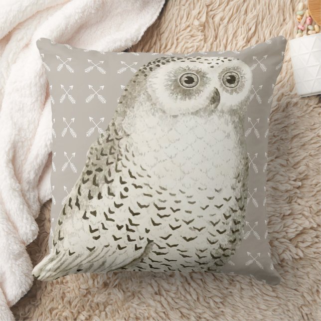 Personalized New Baby Boy's Room Yellow Gray Owl Throw Pillow (Blanket)