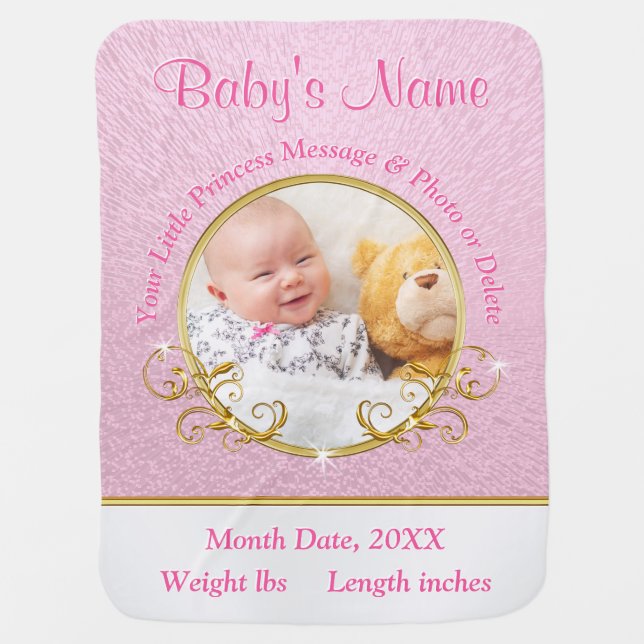 Personalized New Baby Gifts, Name Birthdate Weight Blanket (Front)
