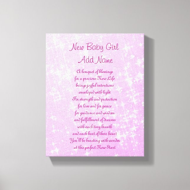 Personalized New Baby Girl Canvas Print (Front)