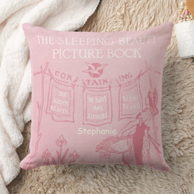 Personalized New Baby Girl's Room Sleeping Beauty Throw Pillow (Blanket)
