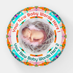 Personalized New Baby Parents Orange Photo Gift Paperweight