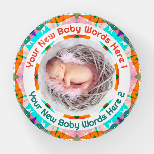 Personalized New Baby Parents Orange Photo Gift  Paperweight (Front)