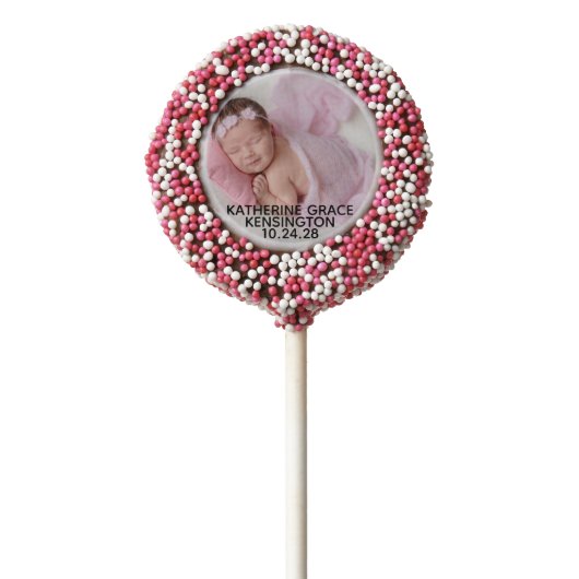 Personalized New Baby Photo Chocolate Covered Oreo Pop (Zoomed)