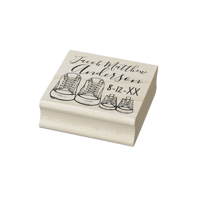 Personalized New Baby Shoes Birth Announcement Rubber Stamp (Stamp)