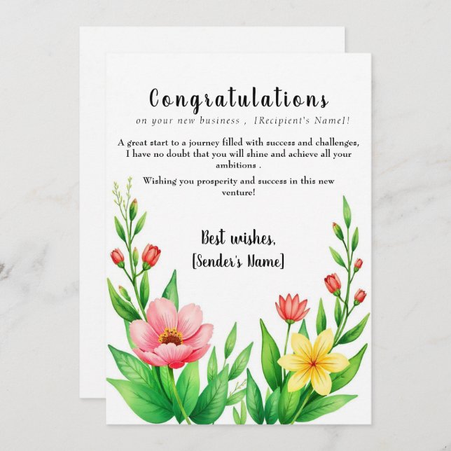 Personalized New Business Congratulations Card (Front/Back)