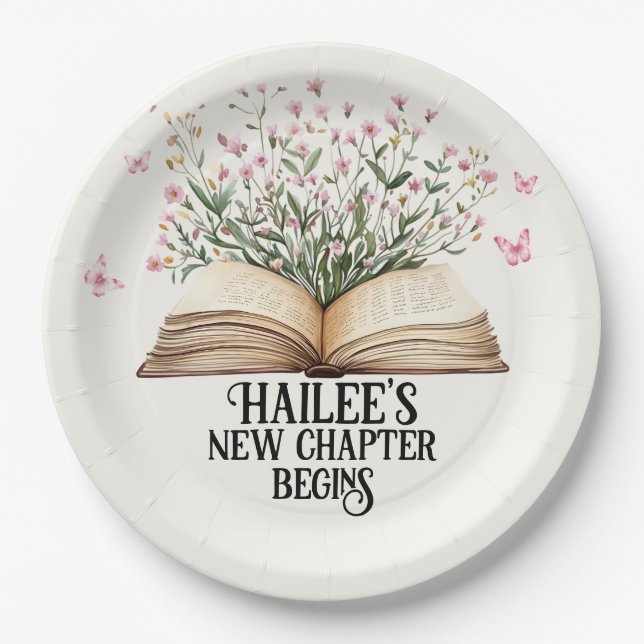 Personalized New Chapter Begins Book Baby Shower Paper Plates (Front)