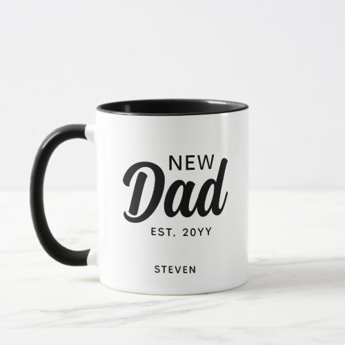 Personalized New Dad Established Black Script Mug