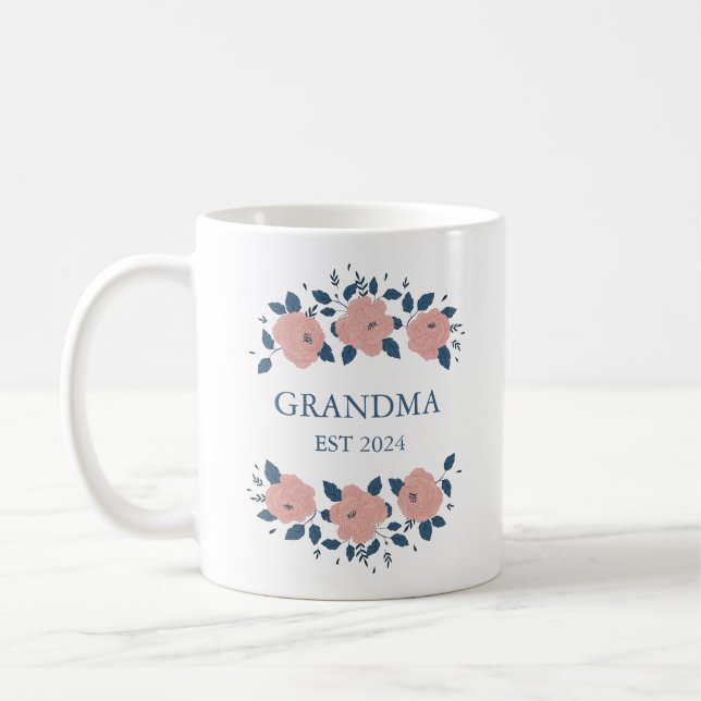 Personalized New Grandmother Grandma Pink Floral Coffee Mug (Left)