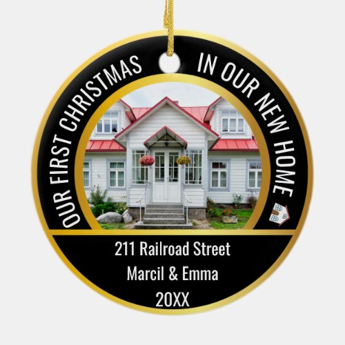 personalized new home christmas 2023 with 2 photo ceramic ornament