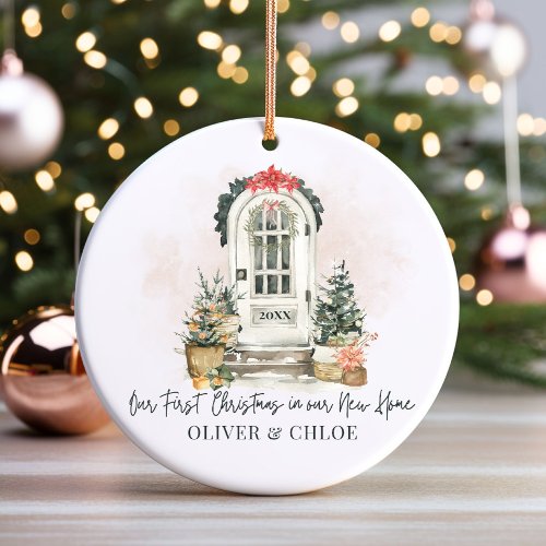 Personalized New Home First Christmas Watercolor Ceramic Ornament